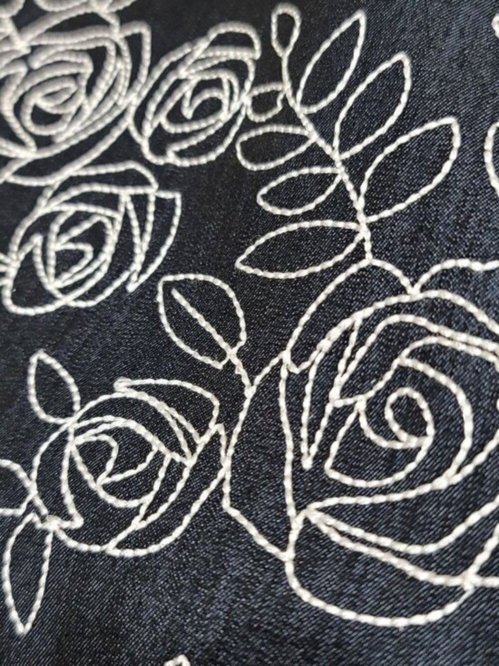 Sleeveless Navy Blue Denim Sheath Dress With White Floral Embroidery Back Zip Cl - Picture 3 of 8